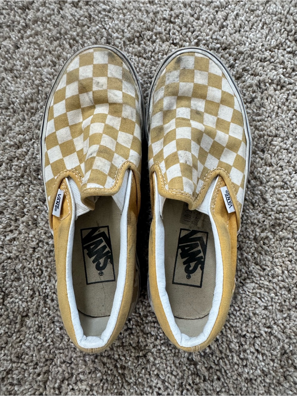 Vans Classic Slip-On Checkerboard Skate Shoes - Yellow/White, size 5.5